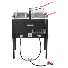 16QTx2 Outdoor Propane Deep Fryer Commercial Free Standing Cooker Two Tank