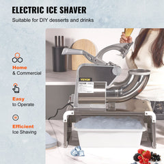 VEVOR Ice Crushers Machine, 661lbs Per Hour Electric Snow Cone Maker With 4 Blades, Stainless Steel Shaved Ice Machine With Cover, 300W Ice Shaver Machine For Margaritas, Home And Commercial Use