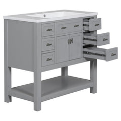 36   Bathroom Vanity With Top Sink, Modern Bathroom Storage Cabinet With 2 Soft Closing Doors And 6 Drawers, Single Sink Bathroom Vanity