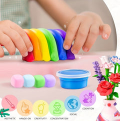 Air Dry Clay Vase Bouquet Craft Kit, 10 Pieces Modeling Clay Flower Art And Craft DIY Set For Boys And Girls, Improve Fine Motor Skills And Hand-Eye Coordination, Great Gift Idea For Boys And Girls