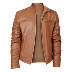 Gentleman's Warm Zipper Cardigan Pocket Decorated Pu Leather Coat