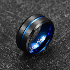 Men's Ring 4-10MM Black Mediumblue Middle Slot Tungsten Steel Jewelry