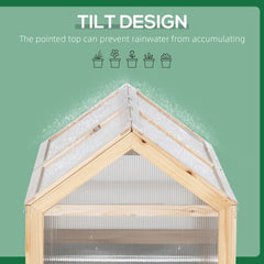 Outsunny Raised Garden Bed With Polycarbonate Greenhouse, Wooden Garden Cold Frame Greenhouse, Flower Planter Protection, 48 X 24 X 32, Natural