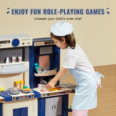 Christmas Gift VEVOR Kitchen Playset Kids Pretend Cooking Play Toy 74 Piece Accessories Blue
