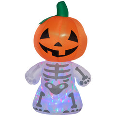 6ft Halloween Inflatables Outdoor Decorations, Smiling Skeleton Ghost With Pumpkin Head, Blow Up LED Yard Decor For Garden, Lawn, Party, Holiday, Waterproof