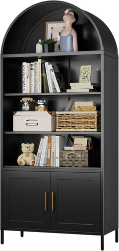Metal Arched Bookcase, Large Size Freestanding Black Arch Storage Cabinets For Home Office Bookshelf Living Room