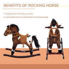 Rocking Horse Kids Plush Ride-On Toy Nursery Rhyme Music 18-36 Months Light Brown White Perfect Gift For Toddlers