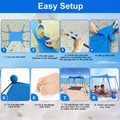 1Pc 5-8 Person Beach Tent Sun Shelter Canopy 10x10x6.6ft With Sandbag Foldable Poles Carry Bag UPF50 For Camping Trip Fishing Picnic Fedex Shipping