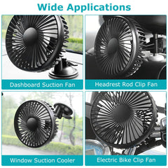 1Pc Car Cooling Fan Portable Rotatable USB Vehicle Fan Backseat Clip Fan Dashboard Window Suction Fan For SUV RV Pickup With 3 Speeds