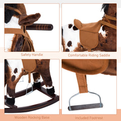 Rocking Horse Kids Plush Ride-On Toy Nursery Rhyme Music 18-36 Months Light Brown White Perfect Gift For Toddlers