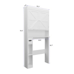 Over The Toilet Storage Cabinet With 2 Door  Home Space Saving Toilet Rack, Farmhouse Style For Bathroom, Restroom, Laundry