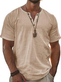 Men's Fashion Wear Men's Stand Collar Half Cardigan 4 Button Short Sleeve Shirt
