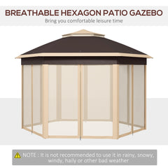 Outsunny 13' X 13' Pop Up Gazebo, Hexagonal Canopy Shelter With 6 Zippered Mesh Netting, Event Tent