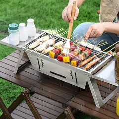 1 Set 3 In 1 Foldable Charcoal Grill Fire Pit Slow Cooker 2-3 People Portable Camping Grill Stainless Steel BBQ Grill For Camping Tailgating Yard