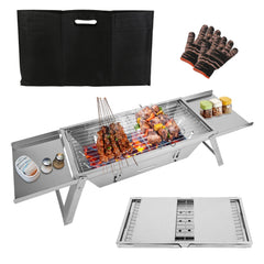 1 Set 3 In 1 Foldable Charcoal Grill Fire Pit Slow Cooker 2-3 People Portable Camping Grill Stainless Steel BBQ Grill For Camping Tailgating Yard