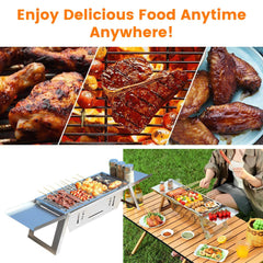 1 Set 3 In 1 Foldable Charcoal Grill Fire Pit Slow Cooker 2-3 People Portable Camping Grill Stainless Steel BBQ Grill For Camping Tailgating Yard