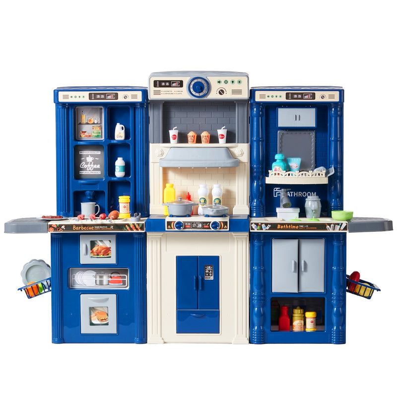 Christmas Gift VEVOR Kitchen Playset Kids Pretend Cooking Play Toy 74 Piece Accessories Blue