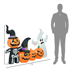 7.5ft Inflatable Halloween Pumpkin Ghost Family, Blow Up LED Display For Garden Indoor Outdoor