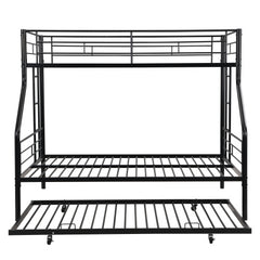 Twin Over Full With Trundle Metal Bunk Bed , No Box Spring Needed, Easy Assemble
