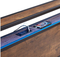 Full Size Metal Platform Bed Frame With Wooden Headboard And Footboard With USB LINER