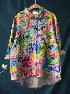 Fashion High-grade Graffiti 3D Digital Printing Lapel Shirt