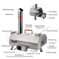 Stainless Steel Pizza Oven Outdoor 12 Automatic Rotatable Pizza Ovens,Portable Wood Fired Pizza Oven Pizza Maker With Timer, Built-in Thermometer,Pizza Cutter