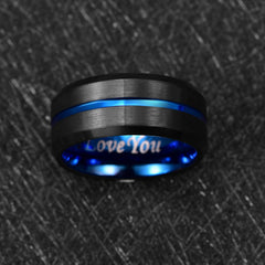 Men's Ring 4-10MM Black Mediumblue Middle Slot Tungsten Steel Jewelry