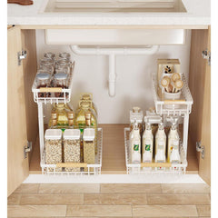 Metal Adjustable Height Two-Tier Drawer Kitchen Bathroom Under Sink Storage Rack