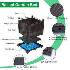 1 Set Raised Garden Bed Plant Growth Box With Self-watering System For Garden Patio Balcony Elevated Planter Box For Flowers Vegetables Herbs