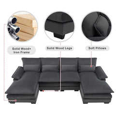 New Modern U-shaped Sectional Sofa, 6-Seat With Waist Pillows 109.8 55.9