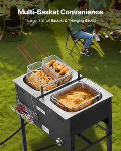 16QTx2 Outdoor Propane Deep Fryer Commercial Free Standing Cooker Two Tank