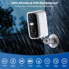 Wireless Battery Powered Security Camera 4MP Full Color Wifi IP66 Outdoor CCTV Camera