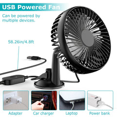 1Pc Car Cooling Fan Portable Rotatable USB Vehicle Fan Backseat Clip Fan Dashboard Window Suction Fan For SUV RV Pickup With 3 Speeds