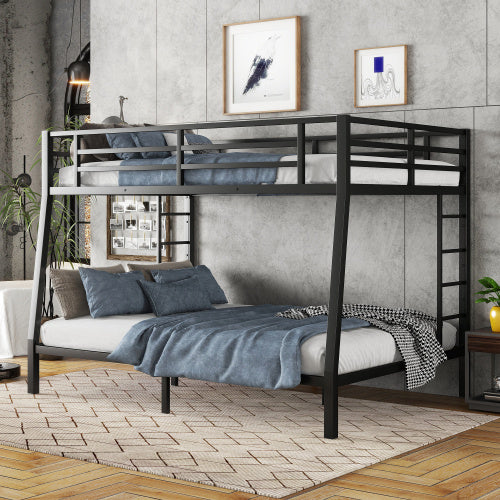 Metal Full XL Over Queen Bunk Bed For Teens And Adults,Space-Saving Noise Reduced No Box Spring Needed