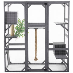 Outdoor Cat House  DIY Cat Enclosure, Cat Catio With Double Enter Doors  62.8 L X 32.2 W X68.5 H Balcony Cat Playpen With Platforms And Two Condos For 1-3 Cats  Light Grey
