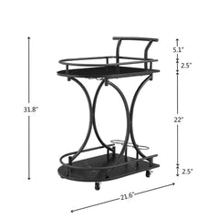 2-Tier Bar Cart,Black Wine Cart With Wine Rack & Glass Holder,Mobile Bar Serving Cart,for Party,Home,Rolling Drink Trolley For Living Room