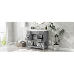 36   Bathroom Vanity With Top Sink, Modern Bathroom Storage Cabinet With 2 Soft Closing Doors And 6 Drawers, Single Sink Bathroom Vanity