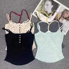 Pure Desire Style Fake Two Pieces Floral Spaghetti Straps Outerwear Slimming Summer Vest