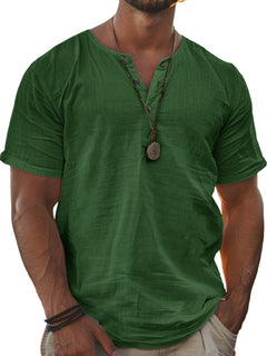 Men's Fashion Wear Men's Stand Collar Half Cardigan 4 Button Short Sleeve Shirt