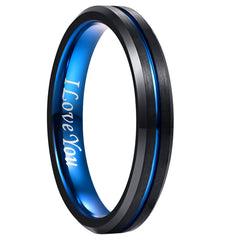 Men's Ring 4-10MM Black Mediumblue Middle Slot Tungsten Steel Jewelry