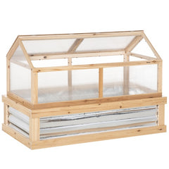 Outsunny Raised Garden Bed With Polycarbonate Greenhouse, Wooden Garden Cold Frame Greenhouse, Flower Planter Protection, 48 X 24 X 32, Natural