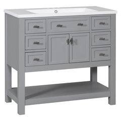 36   Bathroom Vanity With Top Sink, Modern Bathroom Storage Cabinet With 2 Soft Closing Doors And 6 Drawers, Single Sink Bathroom Vanity