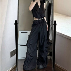 Retro Design Lightweight Breathable Overalls High Waist Loose