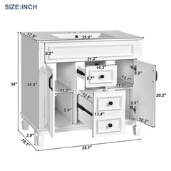 36'' Bathroom Vanity With Top Sink, Modern Bathroom Storage Cabinet With 2 Soft Closing Doors And 2 Drawers, Single Sink Bathroom Vanity