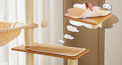 Solid Wood Cat Tree And Tower With Litter Box, Cat Scratching Board And Hammock For Indoor Large Cats