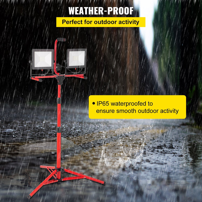 LED Work Light With Stand, 10000 Lumen Dual-head LED Work Light With Adjustable And Foldable Tripod Stand, IP65 Waterproofed LED Tripod Work Light, With 5000 Kelvin Color Temperature