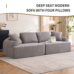 LY-024GY COMPRESSION SOFA  4-seater Combined Sofa, Crochet Yarn Fabric, Full Sponge Compression Sofa,combined Sofa With 4 Pillows For Home Living  Home Furniture  Apartment  Office  House