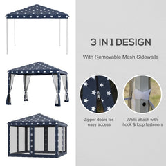 Outsunny 10 X 10  Up Canopy Tent With Netting, Instant Gazebo, Ez Up Screen House Room With Carry Bag, Height Adjustable, For Outdoor, Garden, Patio, American Flag