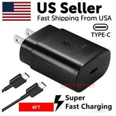 25W Type USB C Super Fast Wall Charger 6FT Cable For Galaxy S20 S21 S22