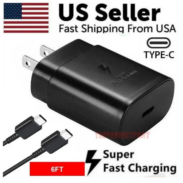 25W Type USB C Super Fast Wall Charger 6FT Cable For Galaxy S20 S21 S22
